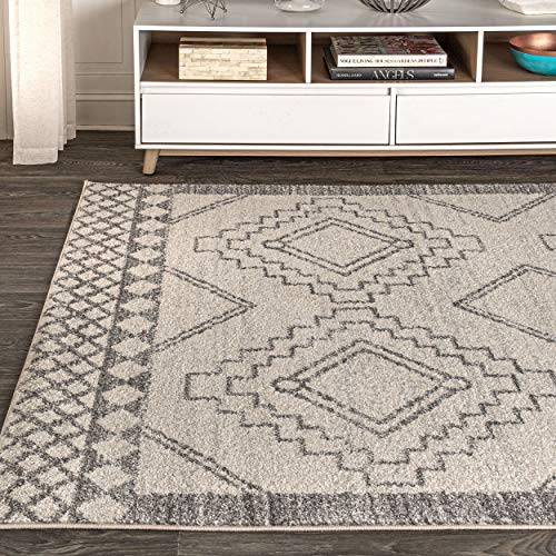 JONATHAN Y MOH200B-8 Amir Moroccan Beni Souk Indoor Area-Rug Bohemian Farmhouse Rustic Geometric Easy-Cleaning Bedroom Kitchen Living Room Non Shedding, 8 X 10, Cream,Gray