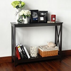 Espresso Finish 2-Tier X-Design Occasional Console Sofa Table Bookshelf