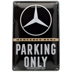 nostalgic-art retro tin sign, mercedes-benz – parking only – gift idea for car accessoires, metal plaque, vintage design for decoration, 7.9″ x 11.8″