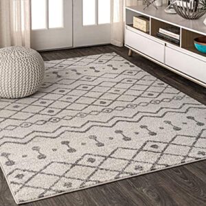 jonathan y moh208b-8 aksil moroccan beni souk indoor farmhouse area-rug bohemian minimalistic geometric easy-cleaning bedroom kitchen living room non shedding, 8 ft x 10 ft, cream/gray