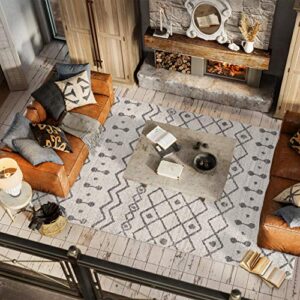 JONATHAN Y MOH208B-8 Aksil Moroccan Beni Souk Indoor Farmhouse Area-Rug Bohemian Minimalistic Geometric Easy-Cleaning Bedroom Kitchen Living Room Non Shedding, 8 ft x 10 ft, Cream/Gray