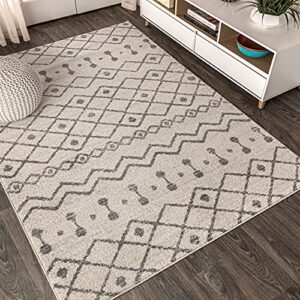 JONATHAN Y MOH208B-8 Aksil Moroccan Beni Souk Indoor Farmhouse Area-Rug Bohemian Minimalistic Geometric Easy-Cleaning Bedroom Kitchen Living Room Non Shedding, 8 ft x 10 ft, Cream/Gray