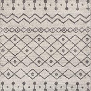 JONATHAN Y MOH208B-8 Aksil Moroccan Beni Souk Indoor Farmhouse Area-Rug Bohemian Minimalistic Geometric Easy-Cleaning Bedroom Kitchen Living Room Non Shedding, 8 ft x 10 ft, Cream/Gray