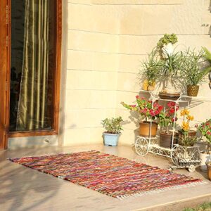rajrang bringing rajasthan to you reversible chindi rug 4×6 feet bohemian tassel rugs and braided runner for living room decor