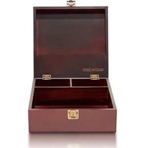 wooden storage box with compartments and key lock – locking keepsake box for collectibles – decorative wood box with hinged lid (dark brown)