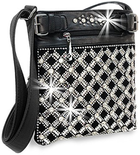 Zzfab Cross Gem Sparkle Cross Body Bag Black