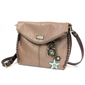 Chala Bronze Sea Turtle with Teal Starfish Purse Charm + XBody/Shoulder Handbags - 9 Colors (Light Brown)