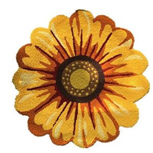 Judy Dre am Yellow Flowers Shape Round Area Rugs Handmade Sunflowers Rug Bedroom/Living Room/Kitchen/Bathroom Floral Floor Mat Non-Slip Washable Doormat 25.6" X 25.6"