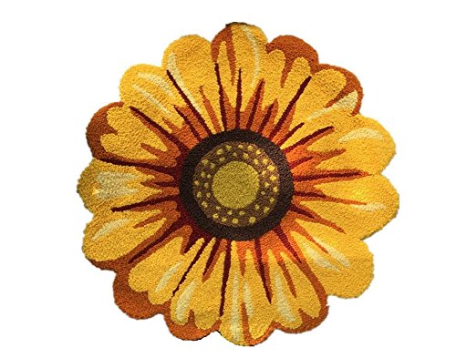 Judy Dre am Yellow Flowers Shape Round Area Rugs Handmade Sunflowers Rug Bedroom/Living Room/Kitchen/Bathroom Floral Floor Mat Non-Slip Washable Doormat 25.6" X 25.6"