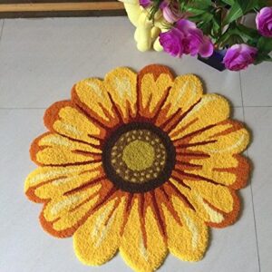 Judy Dre am Yellow Flowers Shape Round Area Rugs Handmade Sunflowers Rug Bedroom/Living Room/Kitchen/Bathroom Floral Floor Mat Non-Slip Washable Doormat 25.6" X 25.6"