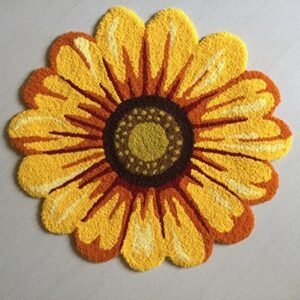 Judy Dre am Yellow Flowers Shape Round Area Rugs Handmade Sunflowers Rug Bedroom/Living Room/Kitchen/Bathroom Floral Floor Mat Non-Slip Washable Doormat 25.6" X 25.6"