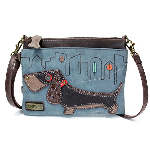 Chala Mini Crossbody Handbag, Pu Leather, Small Shoulder Purse Adjustable Strap (Wiener Dog-Indigo)