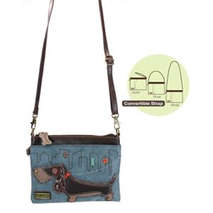 Chala Mini Crossbody Handbag, Pu Leather, Small Shoulder Purse Adjustable Strap (Wiener Dog-Indigo)