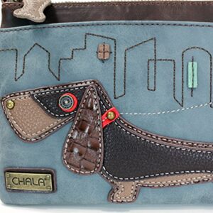 Chala Mini Crossbody Handbag, Pu Leather, Small Shoulder Purse Adjustable Strap (Wiener Dog-Indigo)