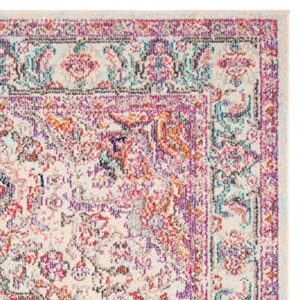 SAFAVIEH Madison Collection 8' x 10' Beige / Fuchsia MAD259B Shabby Chic Medallion Distressed Non-Shedding Living Room Bedroom Dining Home Office Area Rug