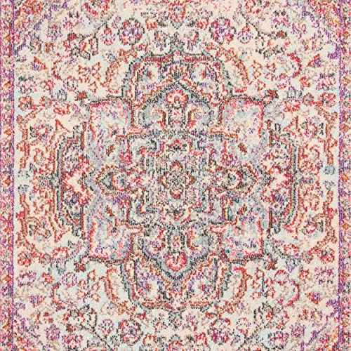 SAFAVIEH Madison Collection 8' x 10' Beige / Fuchsia MAD259B Shabby Chic Medallion Distressed Non-Shedding Living Room Bedroom Dining Home Office Area Rug