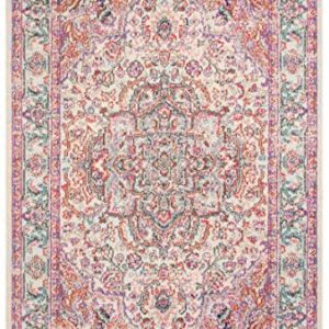 SAFAVIEH Madison Collection 8' x 10' Beige / Fuchsia MAD259B Shabby Chic Medallion Distressed Non-Shedding Living Room Bedroom Dining Home Office Area Rug