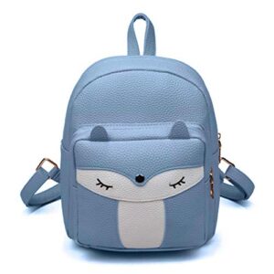 cute mini leather fox fashion backpack small daypacks purse for girls (blue)