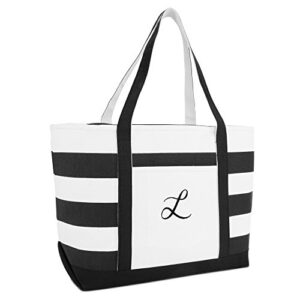 dalix striped beach bag tote bags satchel personalized black ballent letter l