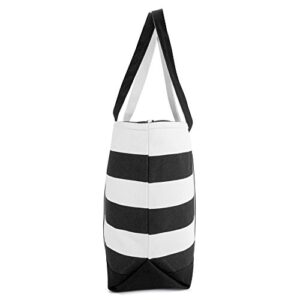 DALIX Striped Beach Bag Tote Bags Satchel Personalized Black Ballent Letter L