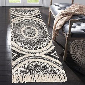 KIMODE Mandala Boho Runner Rug 2x5 Washable Cotton Hand Woven Bedroom Rug Runner Black Throw Rugs Tufting Bohemian Rug for Living Room/Laundry Room/Kitchen/Entryway