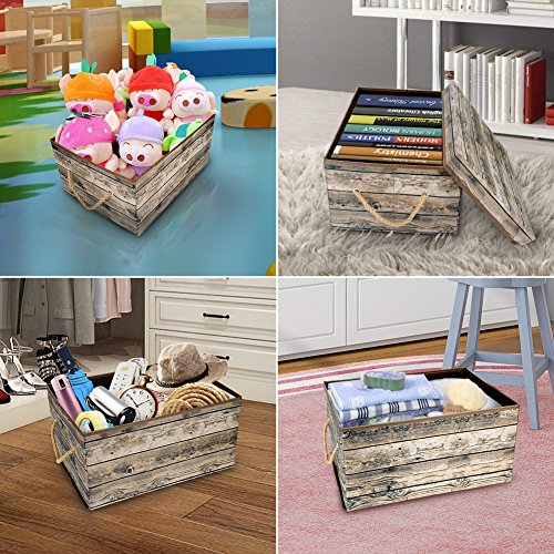 Livememory Foldable Storage Bin Fabric Decorative Storage Box with Lid and Handles for Office, Bedroom, Closet, Toys L15.7 x W11.8 x H7.9 Inches (Not Made of Wood)