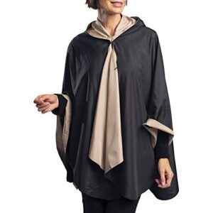 RainCaper Rain Poncho for Women - Ultrasoft Hooded Reversible Fashion Colors (Black & Camel) Rain Rolls Right Off!