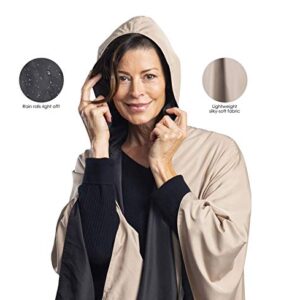 RainCaper Rain Poncho for Women - Ultrasoft Hooded Reversible Fashion Colors (Black & Camel) Rain Rolls Right Off!