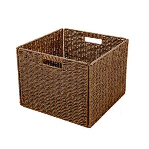 trademark innovation foldable storage brown basket with iron wire frame