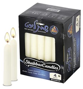 white beeswax shabbat candles – hand dipped, unbleached traditional shabbos candles – 30 pack – 4 hour burn time – by ner mitzvah