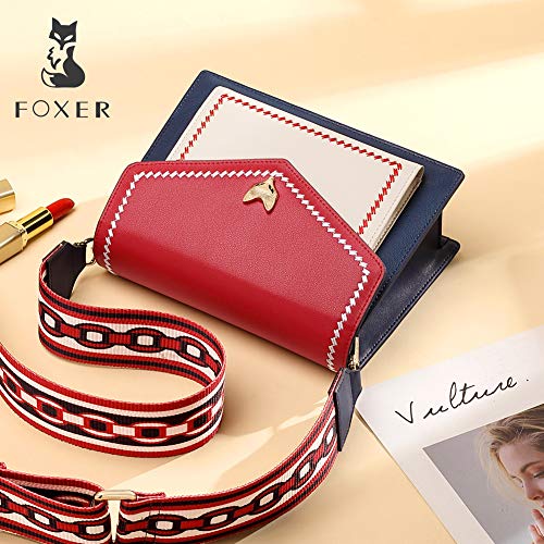 FOXER Small Leather Crossbody Bags for Women, Leather Ladies Mini Messenger Bags with 2 Style Adjustable Shoulder Strap Women's Fashion Phone Pouch Girls Casual Crossbody Flap Purses (Multicolored)
