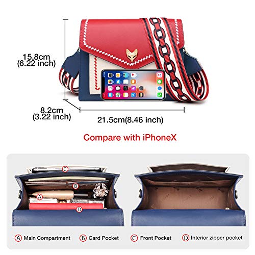 FOXER Small Leather Crossbody Bags for Women, Leather Ladies Mini Messenger Bags with 2 Style Adjustable Shoulder Strap Women's Fashion Phone Pouch Girls Casual Crossbody Flap Purses (Multicolored)