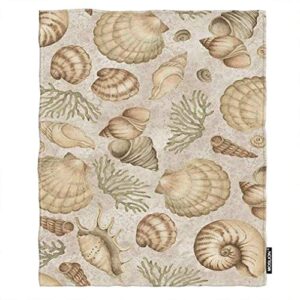 Moslion Soft Cozy Throw Blanket Vintage Ocean Animal Seashell Art Pattern Fuzzy Warm Couch/Bed Blanket for Adult/Youth Polyester 30 X 40 Inches(Home/Travel/Camping Applicable)