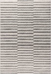 jonathan y moh204a-8 lyla offset stripe indoor farmhouse area-rug bohemian minimalistic striped easy-cleaning bedroom kitchen living room non shedding, 8 x 10, grey
