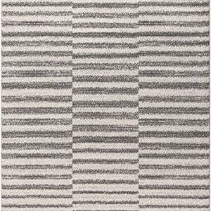 JONATHAN Y MOH204A-8 Lyla Offset Stripe Indoor Farmhouse Area-Rug Bohemian Minimalistic Striped Easy-Cleaning Bedroom Kitchen Living Room Non Shedding, 8 X 10, Grey