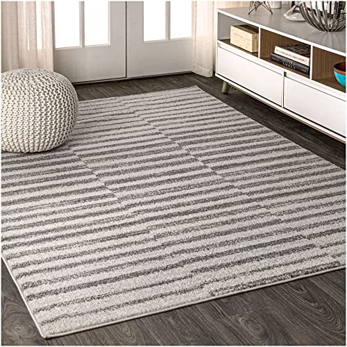 JONATHAN Y MOH204A-8 Lyla Offset Stripe Indoor Farmhouse Area-Rug Bohemian Minimalistic Striped Easy-Cleaning Bedroom Kitchen Living Room Non Shedding, 8 X 10, Grey