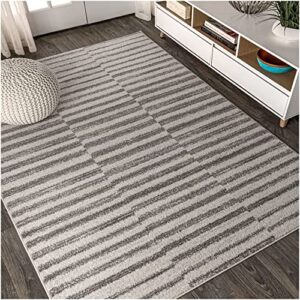 JONATHAN Y MOH204A-8 Lyla Offset Stripe Indoor Farmhouse Area-Rug Bohemian Minimalistic Striped Easy-Cleaning Bedroom Kitchen Living Room Non Shedding, 8 X 10, Grey