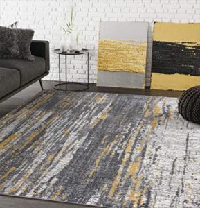 abani rugs grey & yellow painted pattern area rug bold rugged contemporary modern style accent, laguna collection | turkish made superior comfort & construction | stain shed resistant (5′ x 7′)