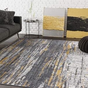 Abani Rugs Grey & Yellow Painted Pattern Area Rug Bold Rugged Contemporary Modern Style Accent, Laguna Collection | Turkish Made Superior Comfort & Construction | Stain Shed Resistant (5' x 7')