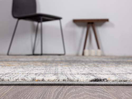 Abani Rugs Grey & Yellow Painted Pattern Area Rug Bold Rugged Contemporary Modern Style Accent, Laguna Collection | Turkish Made Superior Comfort & Construction | Stain Shed Resistant (5' x 7')