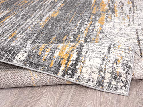 Abani Rugs Grey & Yellow Painted Pattern Area Rug Bold Rugged Contemporary Modern Style Accent, Laguna Collection | Turkish Made Superior Comfort & Construction | Stain Shed Resistant (5' x 7')