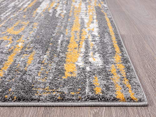 Abani Rugs Grey & Yellow Painted Pattern Area Rug Bold Rugged Contemporary Modern Style Accent, Laguna Collection | Turkish Made Superior Comfort & Construction | Stain Shed Resistant (5' x 7')