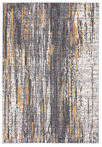 Abani Rugs Grey & Yellow Painted Pattern Area Rug Bold Rugged Contemporary Modern Style Accent, Laguna Collection | Turkish Made Superior Comfort & Construction | Stain Shed Resistant (5' x 7')