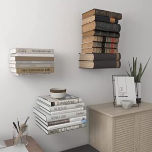 STORAGE MANIAC Invisible Floating Bookshelves Wall Mounted, Heavy-Duty Book Organizers, Iron Wall Mounted Shelves for Bedroom, White 4-Pack Large