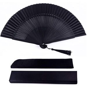 silk folding fan, bamboo wood hand fan japanese vintage retro style handmade handheld fan with a fabric sleeve and tassels for home decoration party father’s day wedding dancing easter summer gift