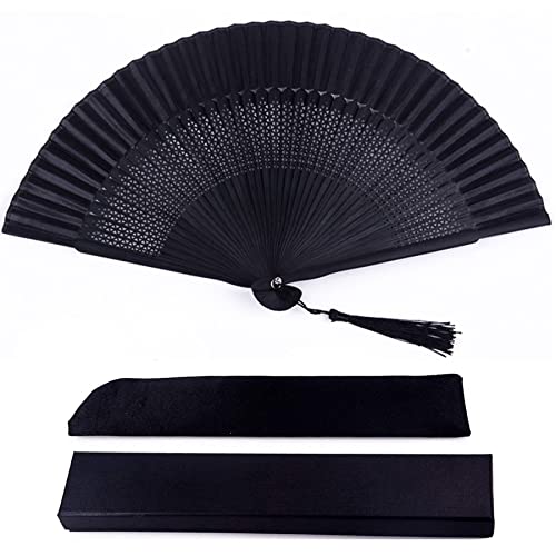 Silk Folding Fan, Bamboo Wood Hand Fan Japanese Vintage Retro Style Handmade Handheld Fan with a Fabric Sleeve and Tassels for Home Decoration Party Father's Day Wedding Dancing Easter Summer Gift