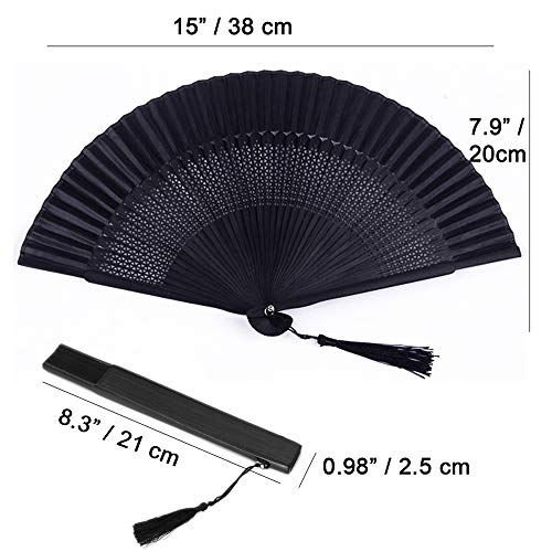 Silk Folding Fan, Bamboo Wood Hand Fan Japanese Vintage Retro Style Handmade Handheld Fan with a Fabric Sleeve and Tassels for Home Decoration Party Father's Day Wedding Dancing Easter Summer Gift