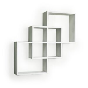 danya b. ff6013w decorative contemporary floating intersecting square cube wall shelves- white