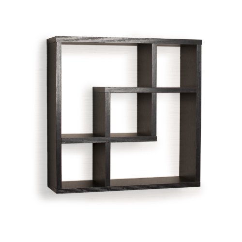 Danya B. FF4513B Modern Minimalistic Wall Decor - Geometric Square Compartment Wall Mount Shelf with 5 Openings - Black