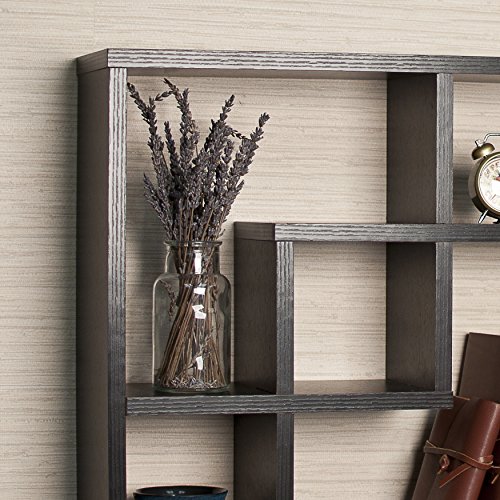 Danya B. FF4513B Modern Minimalistic Wall Decor - Geometric Square Compartment Wall Mount Shelf with 5 Openings - Black